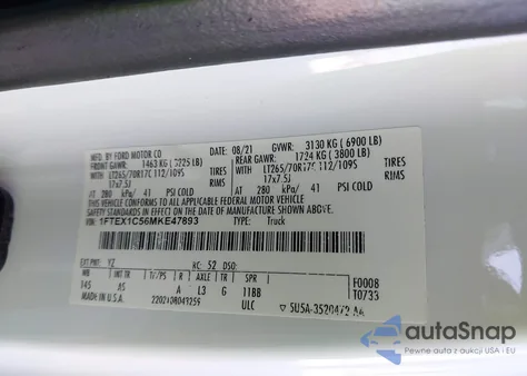 2021 Ford F-150 Xl из США, поврежденный, VIN 1FTEX1C56MKE47893